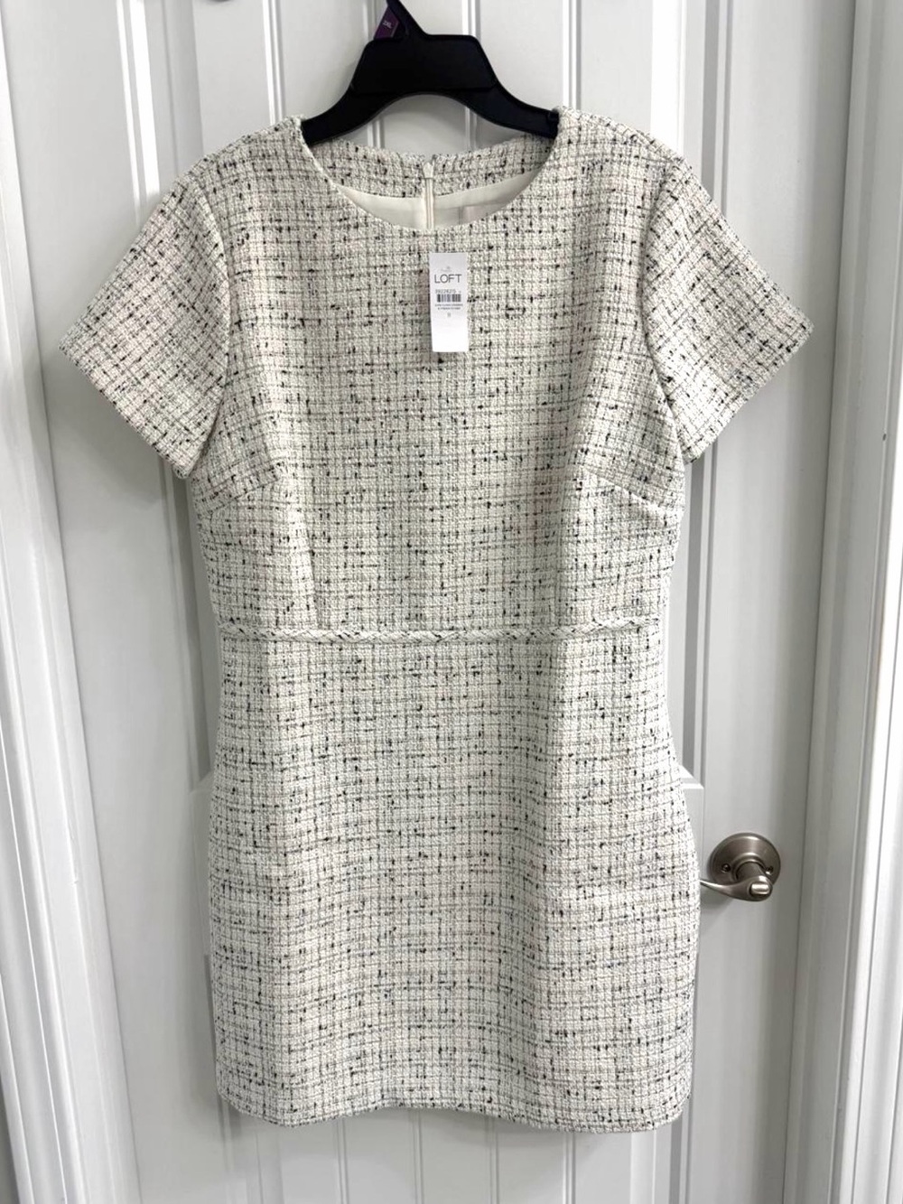 LOFT Cream Bouclé Short-Sleeve Shift Dress